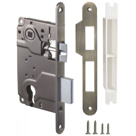 LH 25-50 AB BOX Замок межкомнатный под цилиндр. механизм 1ригель+защёлка (бронза) с отв. планкой