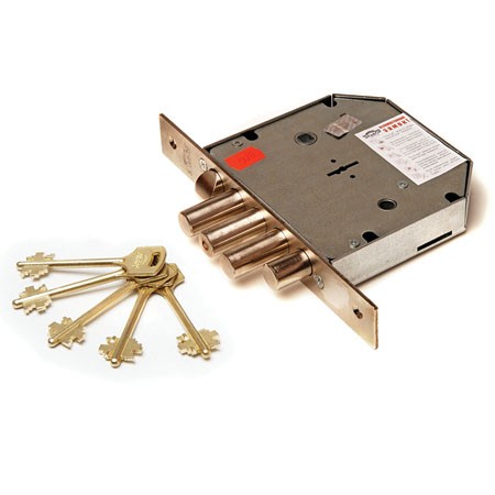 Замок врез. Гранит 1.06.40  никель, сувальдный стержни 3 шт. диаметр 18мм под фалевую ручку и задвиж