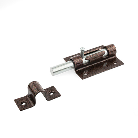 Засов нак. "Делга" с проушиной с круглым ригелем (медь)