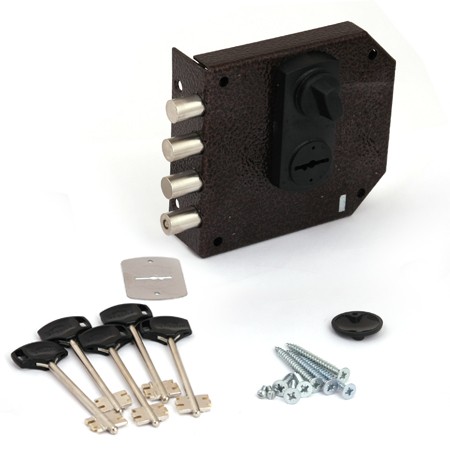 Замок накл. Базальт 1.05.59 МА никель, сувальдный, стержни 3шт Ф14мм, медный антик, задвижка