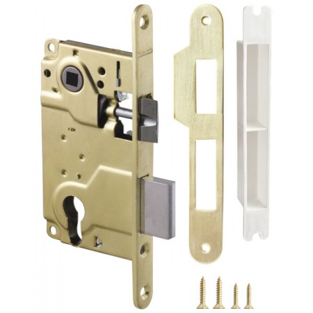 LH 25-50 SG BOX Замок межкомнатный под цилиндр. механизм 1ригель+защёлка (мат золото) с отв. планкой