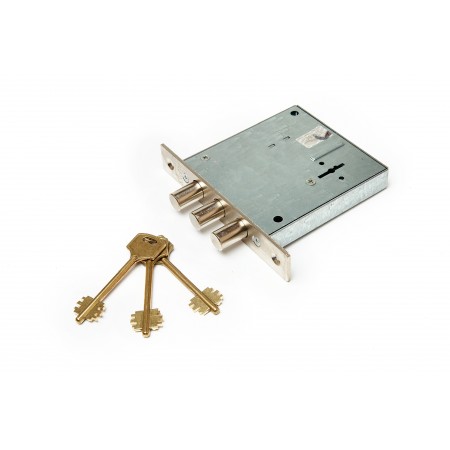 Замок врез. Кремень 1.04.02.3 никель, сувальдный стержни 3 шт. диаметр 14мм