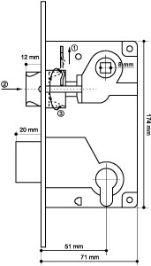 LH 25-50 SG SKIN Замок межкомнатный под цилиндр. механизм 1ригель+защёлка (мат зол) с отв. планкой