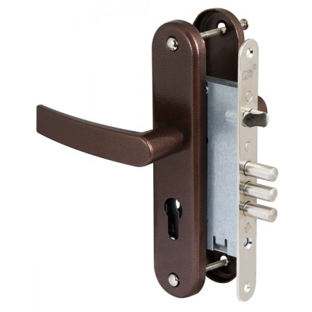 Замок врезной ЗВ4-31/55 с ручкой, 3 риг., без ц/м, б/отв. планки /78930/ мед. антик