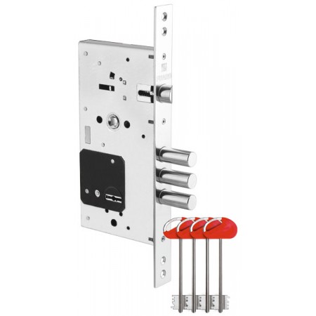 Замок врезной сувальдный с защелкой V25/S-60.85.3R16 4 ключа