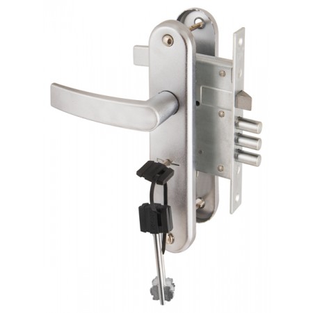 Замок врезной ЗВ9-6/13 с ручкой, 3 риг., матовый хром /77310/