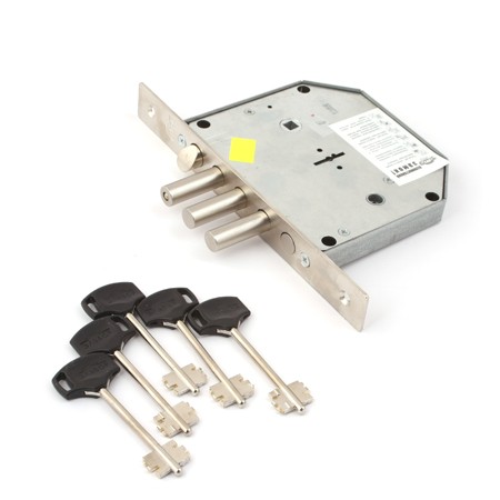 Замок врез. Базальт 1.05.41  никель, сувальдный, стержни 3шт Ф14мм, под фалевую ручку, задвижка