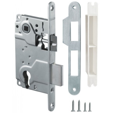 LH 25-50 SN BOX Замок межкомнатный под цилиндр. механизм 1ригель+защёлка (мат никель) с отв. планкой