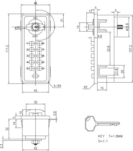 JIN TAY DL602BT Тайвань Кодовый механический мебельный замок Аварийный ключ