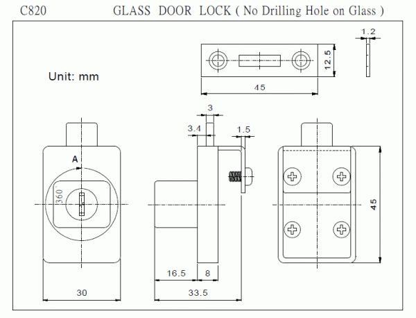 Замок мебельный на стеклянную дверь JinTay C820