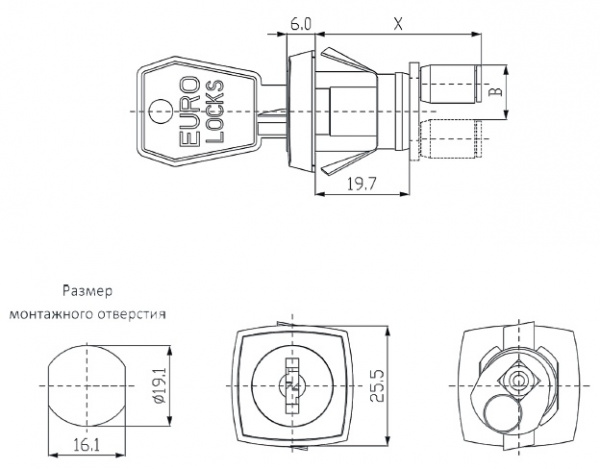 Замок 4246 Euro-Locks для металлической мебели для системы центральной блокировки замка
